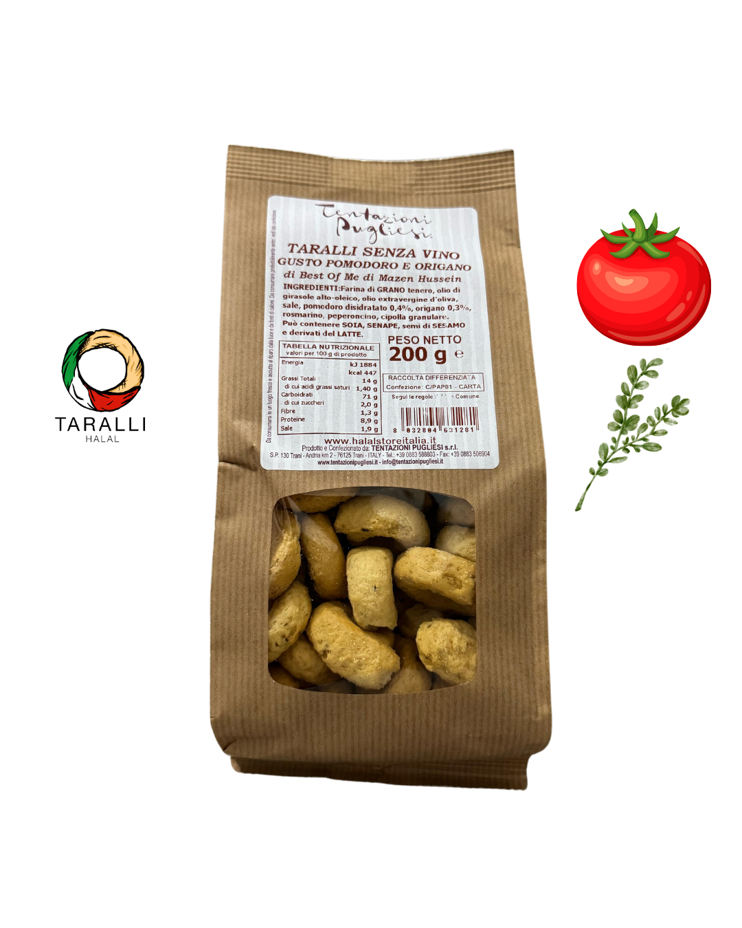 TARALLI 200 GRAMMI POMODORO E ORIGANO.