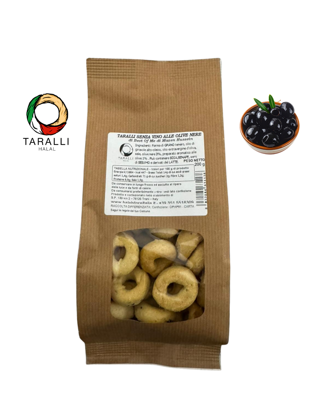 TARALLI SENZA VINO HALAL - OLIVE NERE 200 GRAMMI